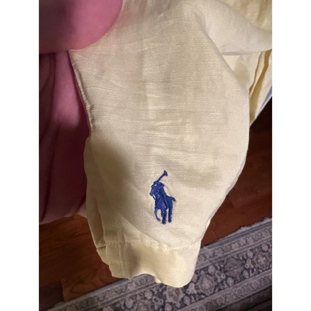 Polo Ralph Lauren Caldwell Shirt Mens 3LT Tall Yellow Silk Cotton Short Sleeve